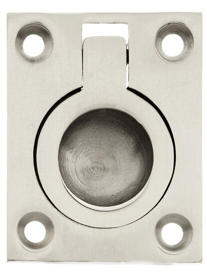 Small Solid Brass Flush Mount Ring Pull - 1 7/16 inch x 1 3/4 inch in Polished Nickel.
